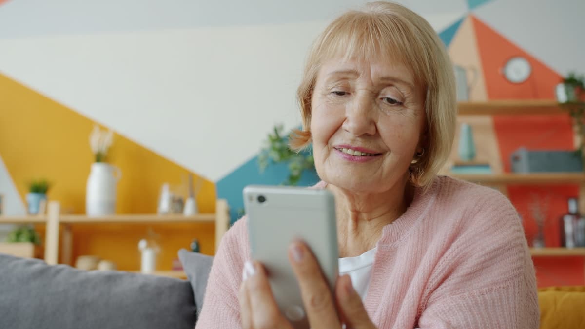 Older woman talking on the phone and smiling